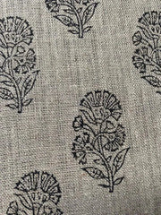 Naya Natural Buti Handloom Linen Fabric Linen Fabric Flower Black Colour Upholstery Fabric, Pillow Cover ,Thick Linen Fabric Natural Colour - Rohiyaan